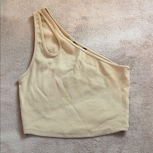 Zara Beige One-Shoulder Crop Top